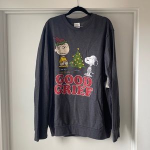 Gray Peanuts Charlie Brown and Snoopy “Good Grief” Christmas Sweatshirt